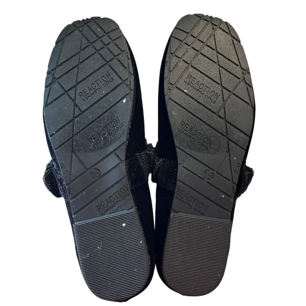 Kenneth Cole Reaction Black Velvet Jewel Ballet Flats Size 7.5